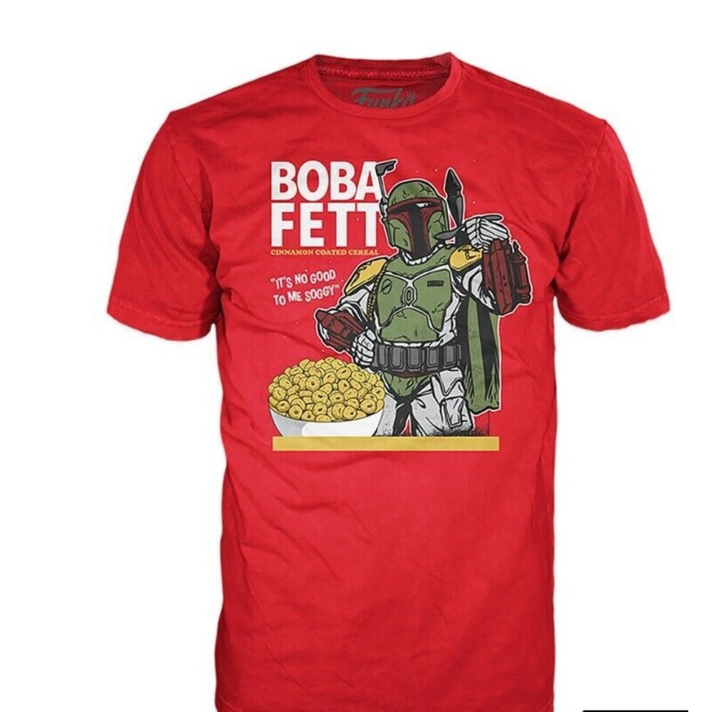 Star Wars Funko Exclusive Boba Fett Cinnamon Cereal T Shirt Box S  Mandalorian